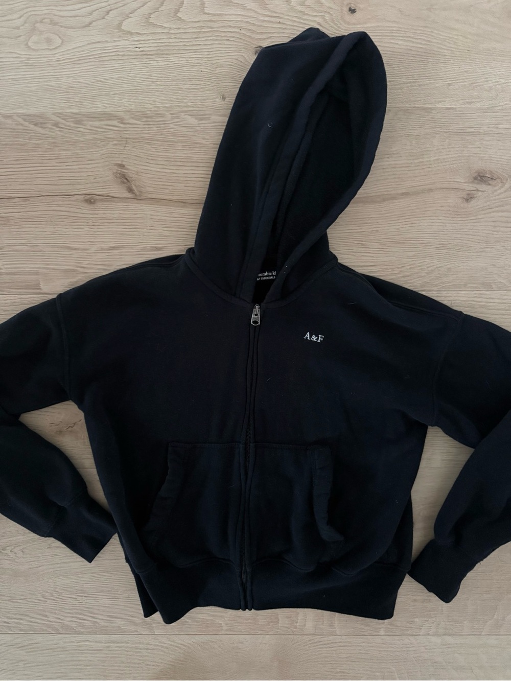 Kid's Black Hooded Zipper Jacket
